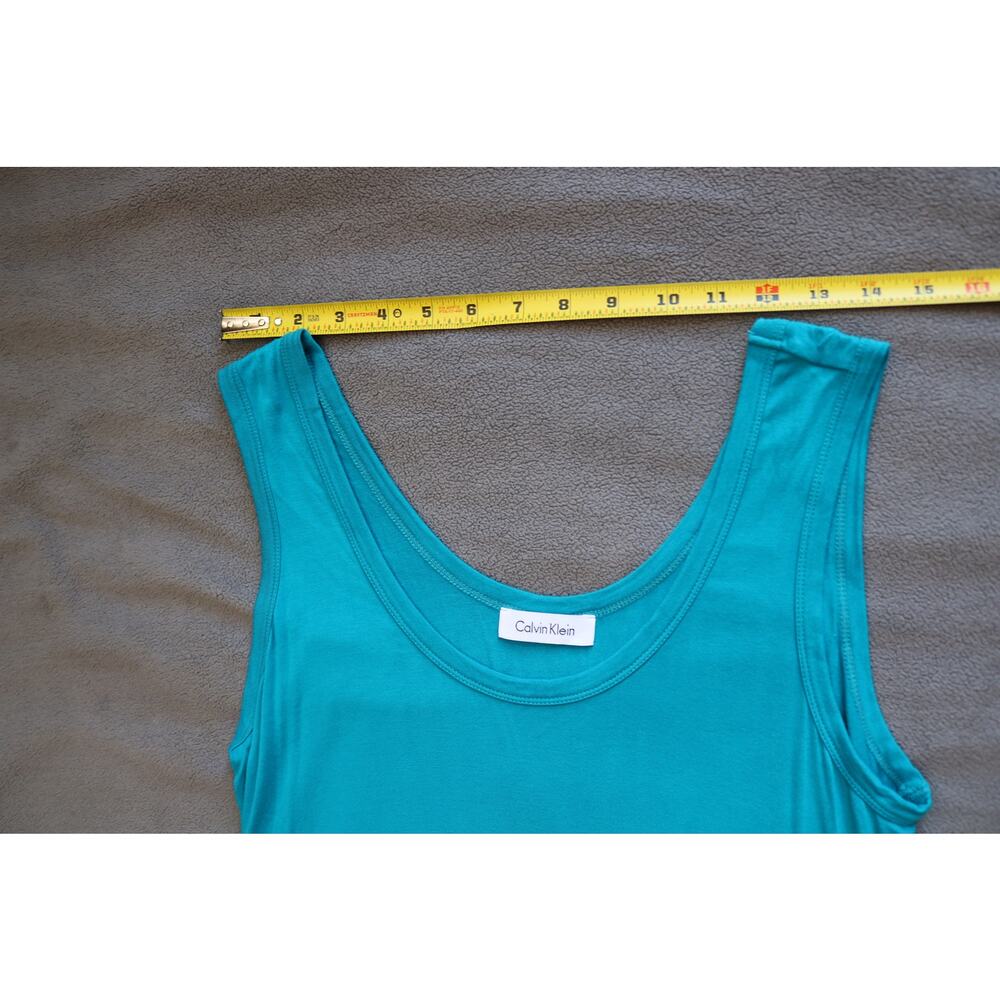 CALVIN KLEIN Dress Medium Aqua Blue Asymmetrical Sheer Ruffle Sleeveless Beach - Picture 3 of 16